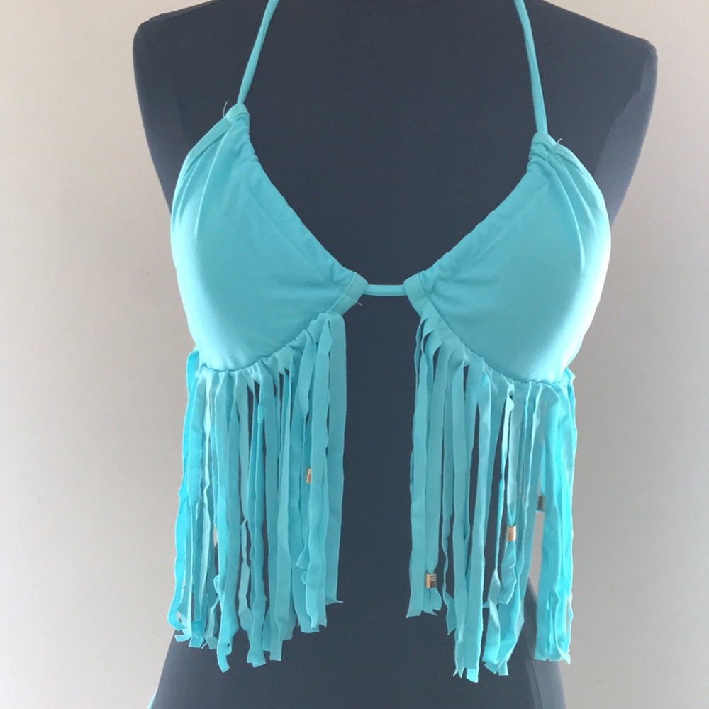 Aqua / Turquoise Fringe Bikini w/ Gold Set